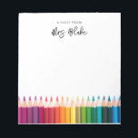 Lehrerbewertungsstitel Rainbow Pencils Notizblock<br><div class="desc">Perfektes Geschenk für Lehrer,  mit Regenbogenfarben. Name und Text können bearbeitet werden.</div>