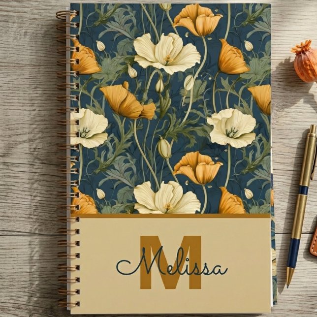 Lehrerexamen Wildblumen Botanik Geschenk Planer (Moody vintage poppy pattern notebook — a perfect graduation gift for her or teacher thank you idea.)