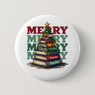Lehrergeschenk   Frohe Weihnachten Lehrer Bücher Button