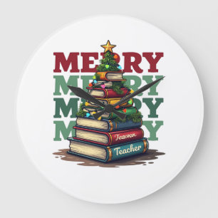 Lehrergeschenk   Frohe Weihnachten Lehrer Bücher Große Wanduhr