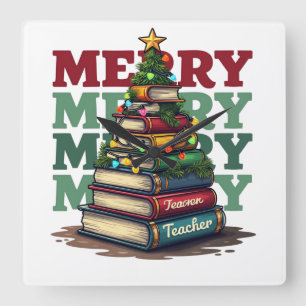 Lehrergeschenk Frohe Weihnachten Lehrer Bücher Quadratische Wanduhr