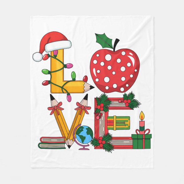 Lehrergeschenk | Liebling Bleistift Apfel Bücher Fleecedecke (Vorderseite)