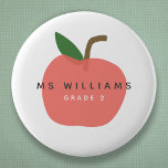 Lehrerin Apple | Name Niedlich Moderner Spaß Button<br><div class="desc">Ein schlichtes, stilvolles, lebendiges Abzeichen mit Apfelobst-Grafik in einem unterhaltsamen, trendigen, skandinavischen minimalistischen Stil in Schattierungen oder Rot-Rosa und Grün, das leicht mit dem Namen Ihrer Lehrer personalisiert werden kann, indem "Ms Williams" ersetzt wird und ein Slogan anstelle von "Grade 2" erscheint, um ein wirklich einzigartiges Dankeschön für Ihren Lehrer...</div>
