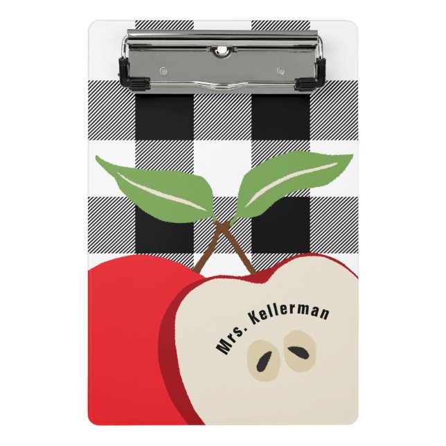 Lehrerin Apple White Buffalo Karierter Mit Monogra Mini Klemmbrett (Vorderseite)