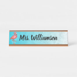 Lehrerin Beruflich Pink Flamingo Blue Schreibtischnamensplakette