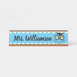 Lehrerin Bibliothekar Beruflich Owl Blue Schreibtischnamensplakette