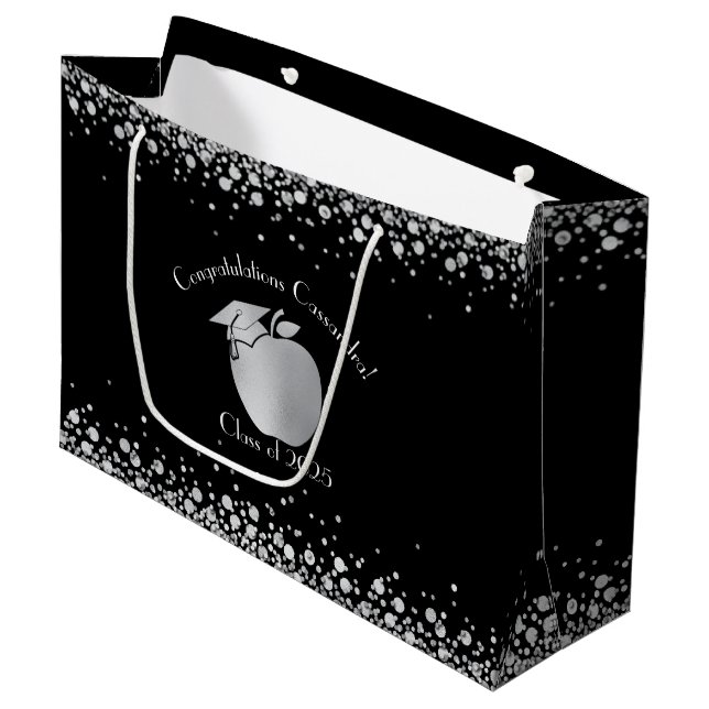 Lehrerin Bildung Abschluss Black Silver Große Geschenktüte (Vorderseite Schrägansicht)