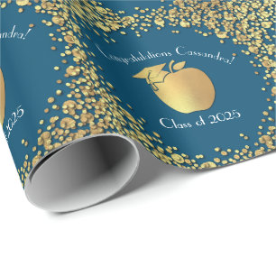 Lehrerin Bildung Abschluss Blue Gold Geschenkpapier