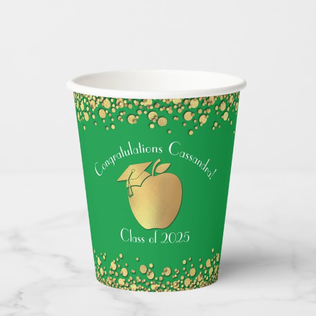 Lehrerin Bildung Abschluss Green Gold Pappbecher (Vorderseite)
