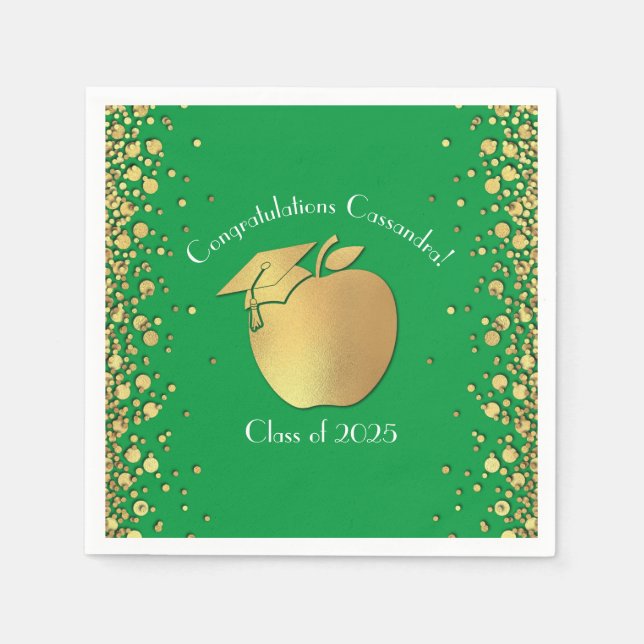Lehrerin Bildung Abschluss Green Gold Serviette (Vorderseite)