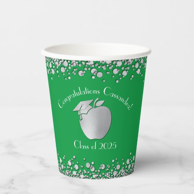 Lehrerin Bildung Abschluss Green Silver Pappbecher (Vorderseite)