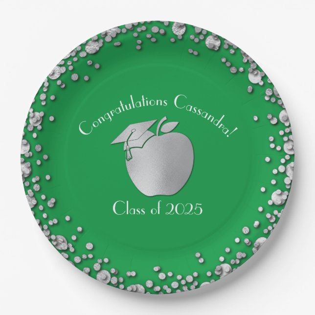 Lehrerin Bildung Abschluss Green Silver Pappteller (Vorderseite)