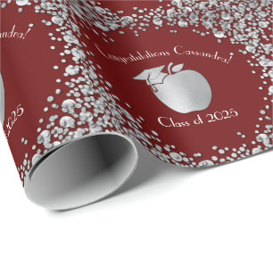 Lehrerin Bildung Abschluss Maroon Silver Geschenkpapier
