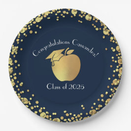 Lehrerin Bildung Abschluss Navy Blue Gold Pappteller