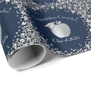 Lehrerin Bildung Abschluss Navy Blue Silver Geschenkpapier