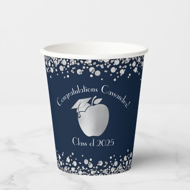 Lehrerin Bildung Abschluss Navy Blue Silver Pappbecher (Vorderseite)