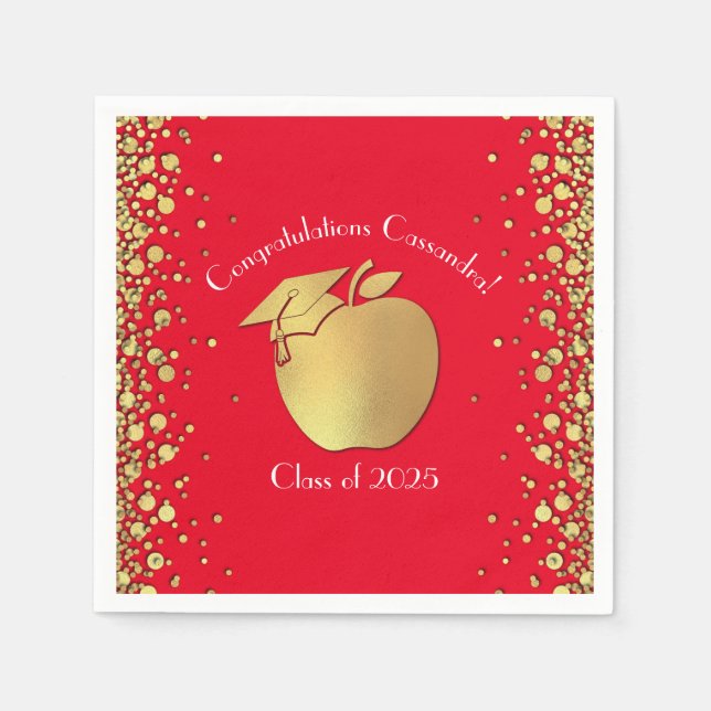 Lehrerin Bildung Abschluss Red Gold Serviette (Vorderseite)