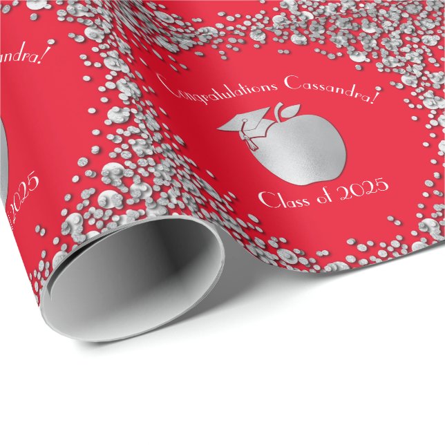 Lehrerin Bildung Abschluss Red Silver Geschenkpapier (Rolleneckpunkt)