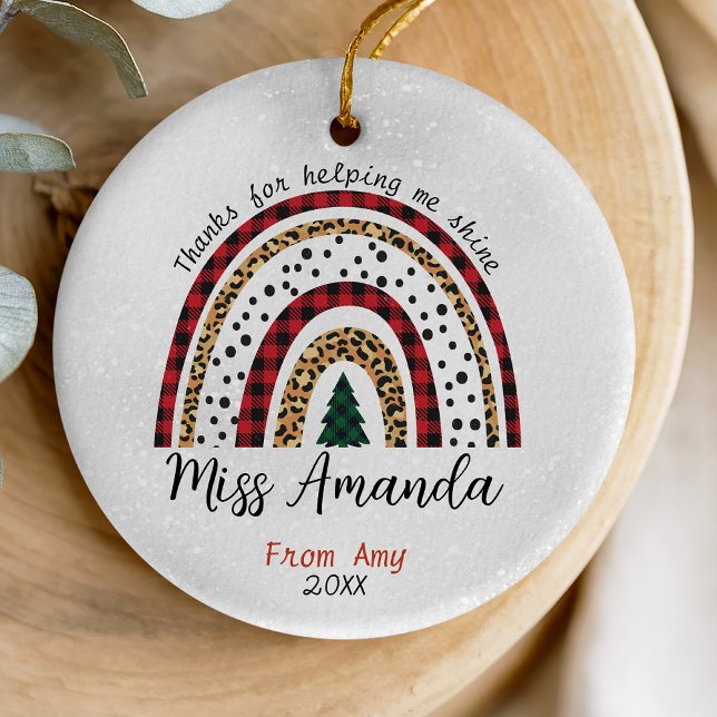 Lehrerin danke dir Weihnachten Regenbogen Keramik Ornament (Von Creator hochgeladen)