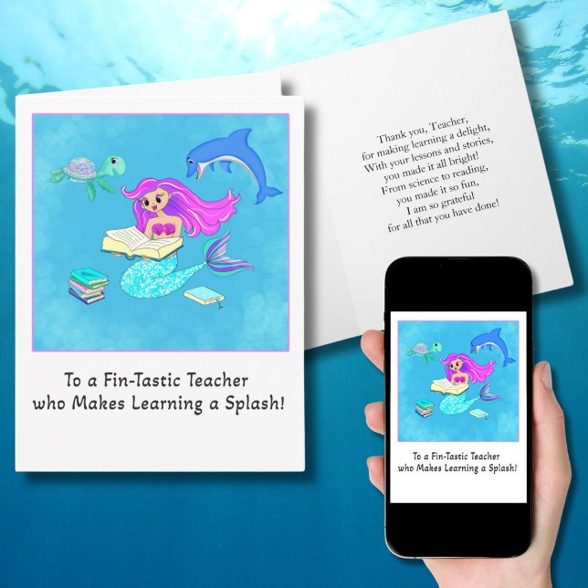 Lehrerin danke Ihnen Mermaid Reading to Friends Karte (Von Creator hochgeladen)