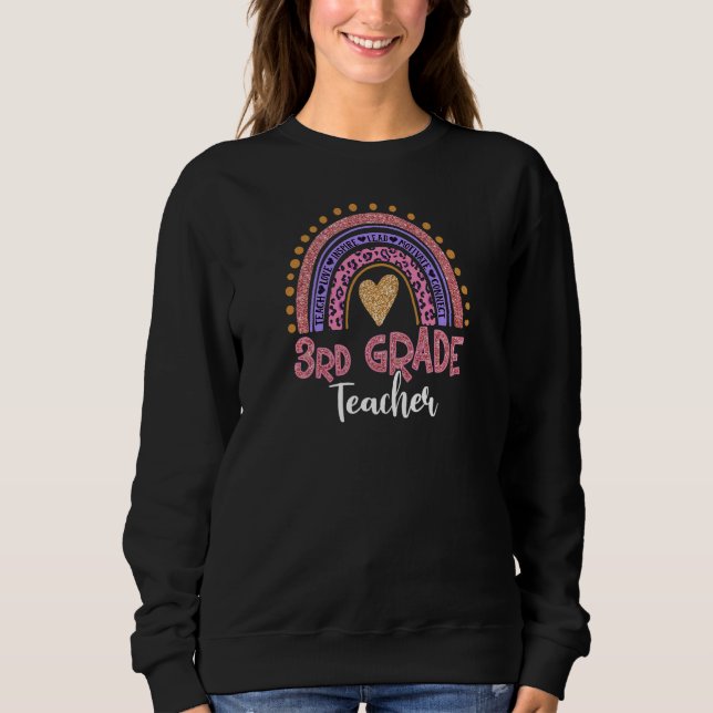 Lehrerin der 3. Klasse Leopard Rosa Regenbogen Rüc Sweatshirt (Vorderseite)