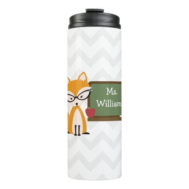 Lehrerin Fox Chalkboard Zickzack Thermosbecher (Vorderseite)