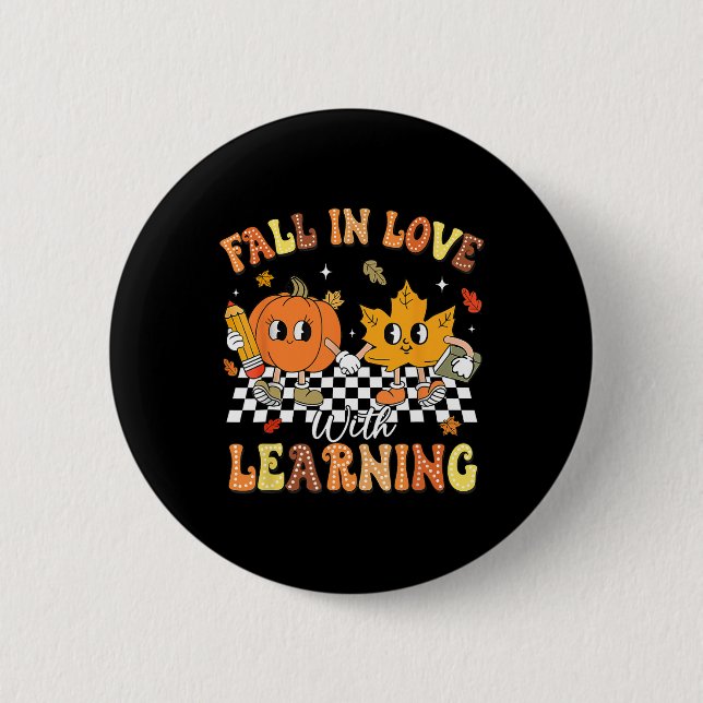 Lehrerin Halloween Fall in der Liebe mit Lernen Da Button (Vorderseite)