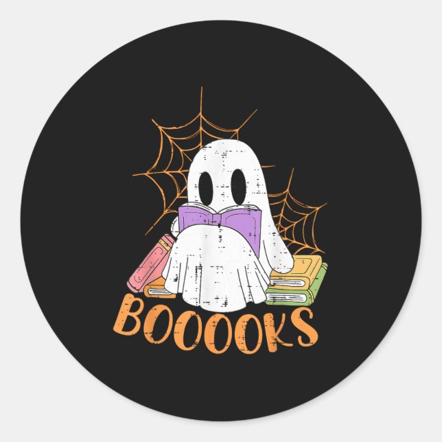 Lehrerin Halloween Shirt Ghost Lehrer Buchbiblioth Runder Aufkleber (Vorderseite)