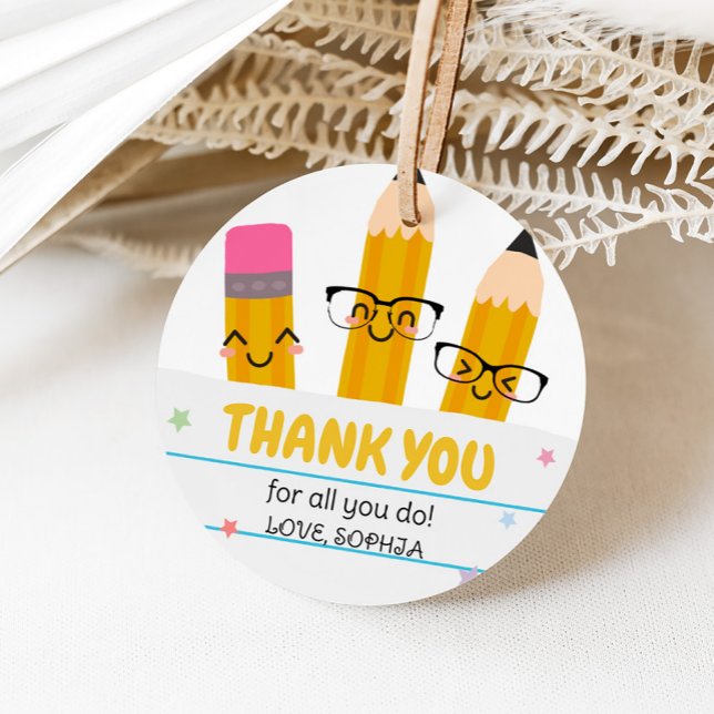 Lehrerin im Schulstab Dankeschön Geschenkanhänger (School Teacher Appreciation Thank You Round Favor Tags)