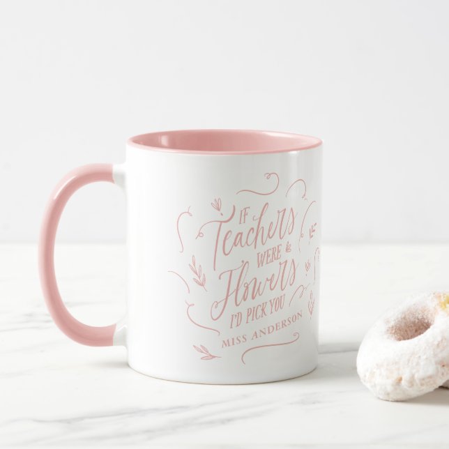 Lehrerin moderne Typografie elegante Drehbuch pink Tasse (Mit Donut)