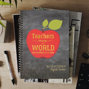 Lehrerin Name Gold Script Red Apple Blackboard Planer