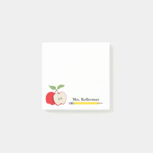 Lehrerin Name Red Apple Yellow Pencil School 3 x 3 Post-it Klebezettel