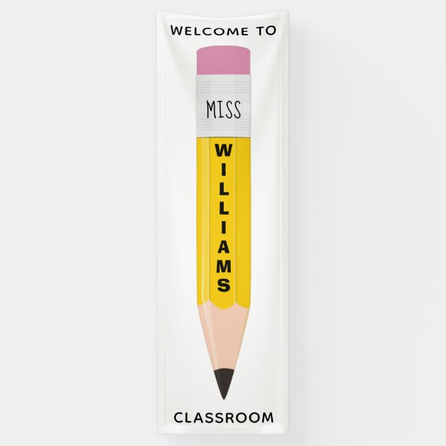 Lehrerin Name Stift Klassenzimmer Begrüßungsbanner Banner (Vertikal)