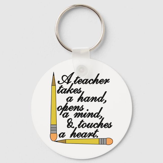 Lehrerin nimmt schlüsselanhänger (Vorderseite)