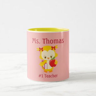 Lehrerin Owl Rosa Gelb und Rot Zweifarbige Tasse