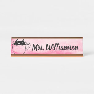 Lehrerin Pink Black Cat Kitten Schreibtisch Name Schreibtischnamensplakette