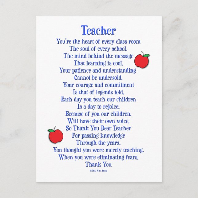 Lehrerin Postkarte (Vorderseite)