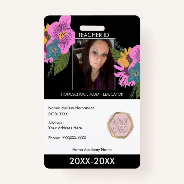 Lehrerin Schulbildung Mama Floral Ausweis (Vorderseite)