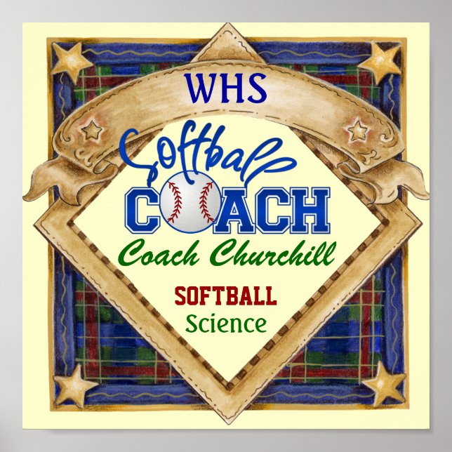 Lehrerin Softball Coach Sign - Door Poster - SRF (Vorne)