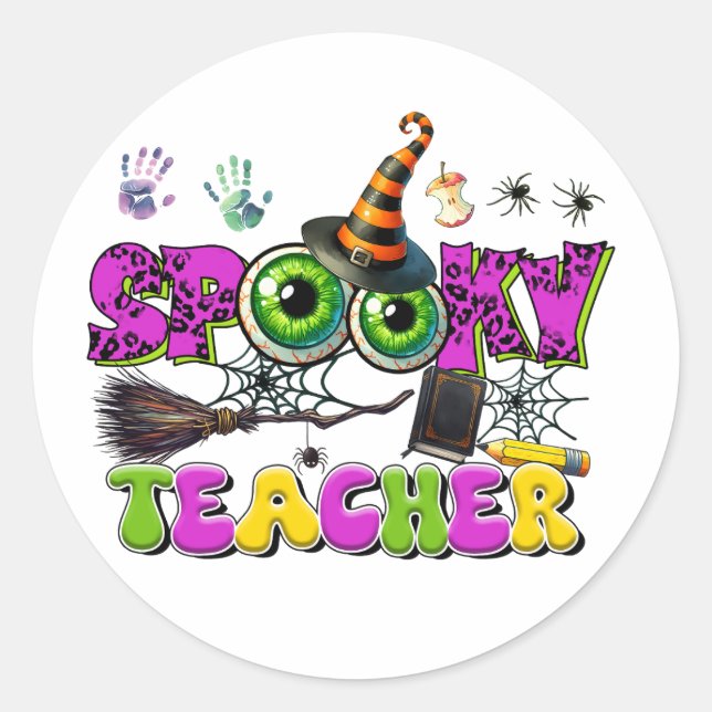 Lehrerin Spooky Halloween Runder Aufkleber (Vorderseite)