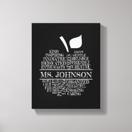 Lehrerin Typografie Apple in Schwarz-Weiß Leinwanddruck