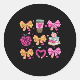Lehrerin Valentine Coquette Pencil Kaffeebow Runder Aufkleber