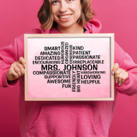 Lehrerin Word Cloud Name Pink Ombre Poster