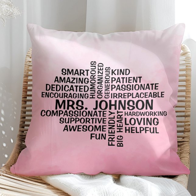Lehrerin Word Cloud Pink Ombre Kissen (Von Creator hochgeladen)
