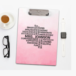 Lehrerin Word Cloud Pink Ombre Klemmbrett