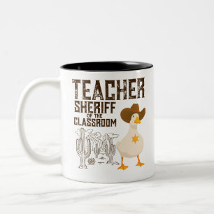 Lehrerin zurück zur Schule Cowboy Retro Goose Funn Zweifarbige Tasse