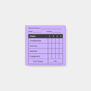 Lehrerklasse Rubric für das Unterrichtswesen in Li Post-it Klebezettel