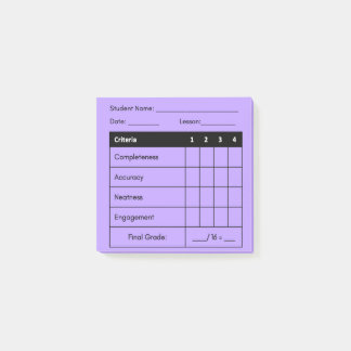 Lehrerklasse Rubric für das Unterrichtswesen in Li Post-it Klebezettel