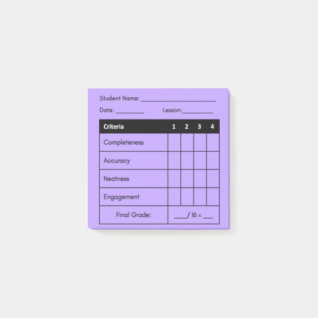 Lehrerklasse Rubric für das Unterrichtswesen in Li Post-it Klebezettel (Vorderseite)