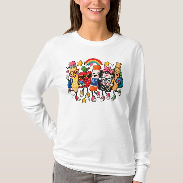 Lehrerleben Faux-Patchwork, Schulmaterial T-Shirt (Vorderseite)